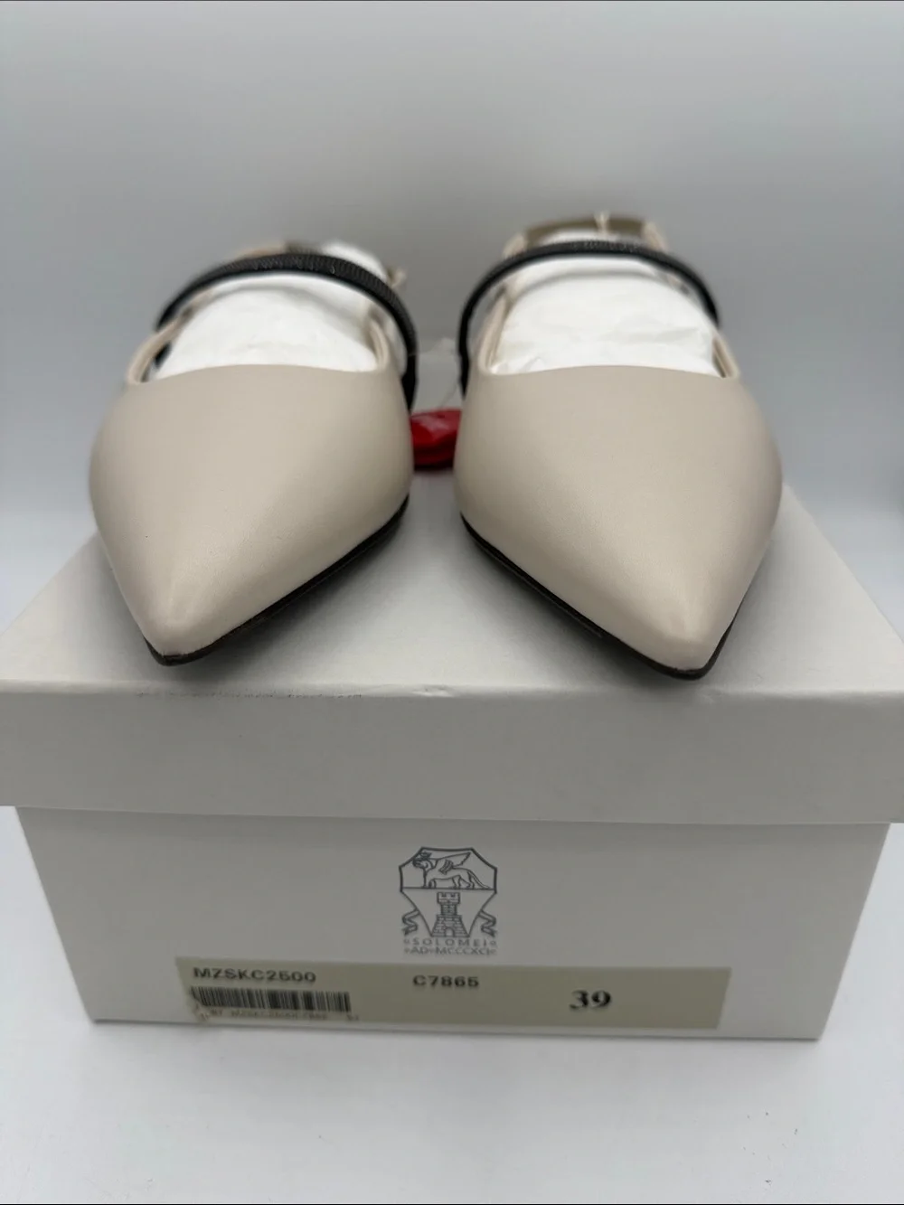 Brunello Cucinelli Monili Slingback Leather Ballet Flats White Size 39 EU / 9 US